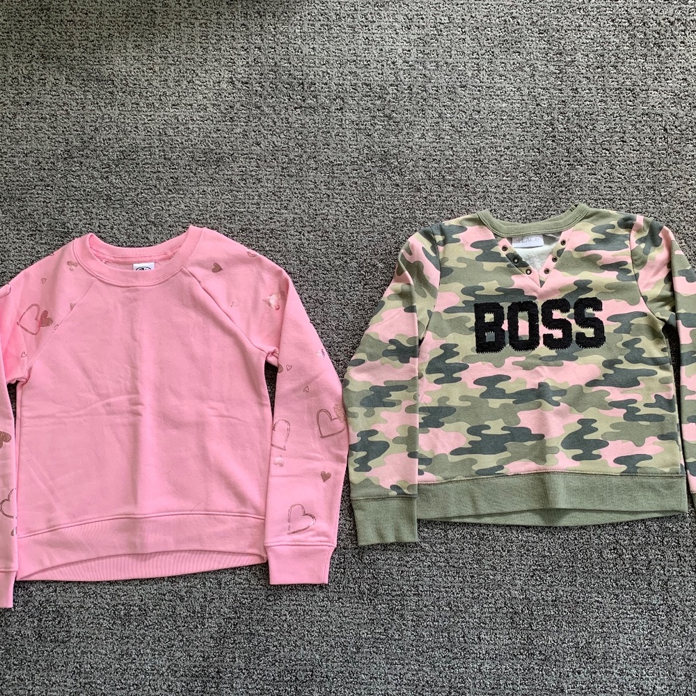 Lot of 2 Girls Sweatshirts Pink & Camo